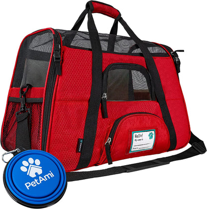 Airline Approved Pet Carrier for Cat, Soft Sided Dog Carrier Small Dog, Cat Travel Supply Accessories Indoor Cats, Ventilated Pet Carrying Bag Medium Large Kitten Puppy, Small Heather White Red