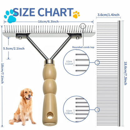 Dog Rake for Undercoat, Long Tooth Dogs Rake Brush & Stainless Steel Shedding Comb, Husky Undercoat Rake Grooming Tool Set for Large Dog Horse Longhair Cat