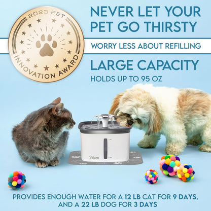 95Oz/2.8L Pet Fountain, Automatic Cat Water Fountain Dog Water Dispenser with Replacement Filters for Cats, Dogs, Multiple Pets (Grey, Plastic)