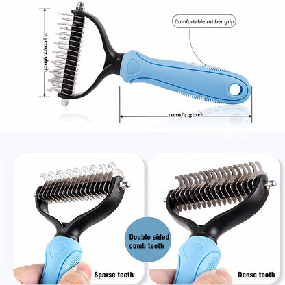 Long-Haired Dematting Tool Set: Undercoat Rake, Deshedding Comb with Stainless Steel Pins for Dogs and Cats