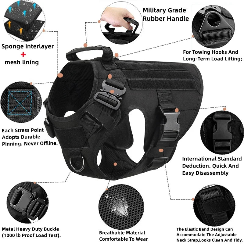 Tactical - Military Dog Harness and Leash Set for All Dog Breeds