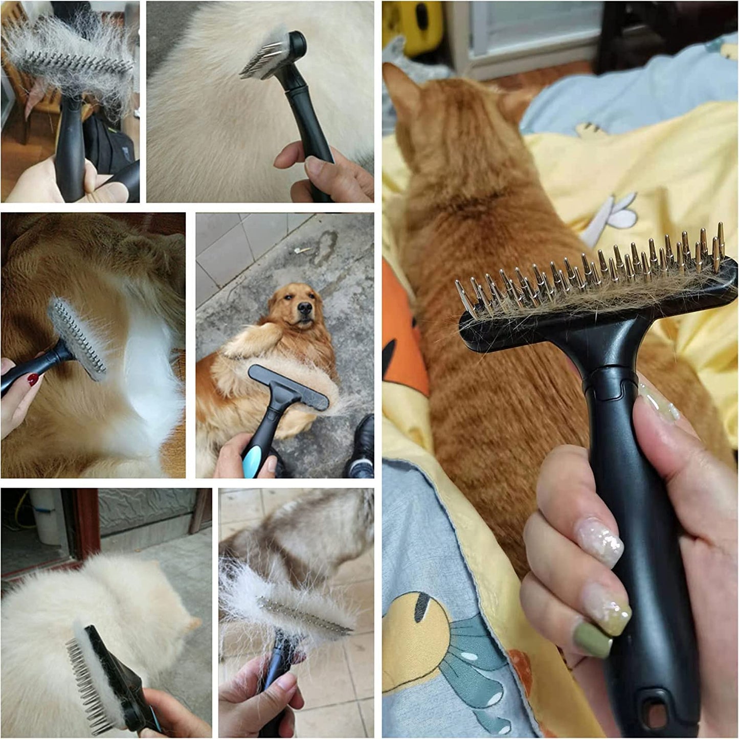 Long-Haired Dematting Tool Set: Undercoat Rake, Deshedding Comb with Stainless Steel Pins for Dogs and Cats